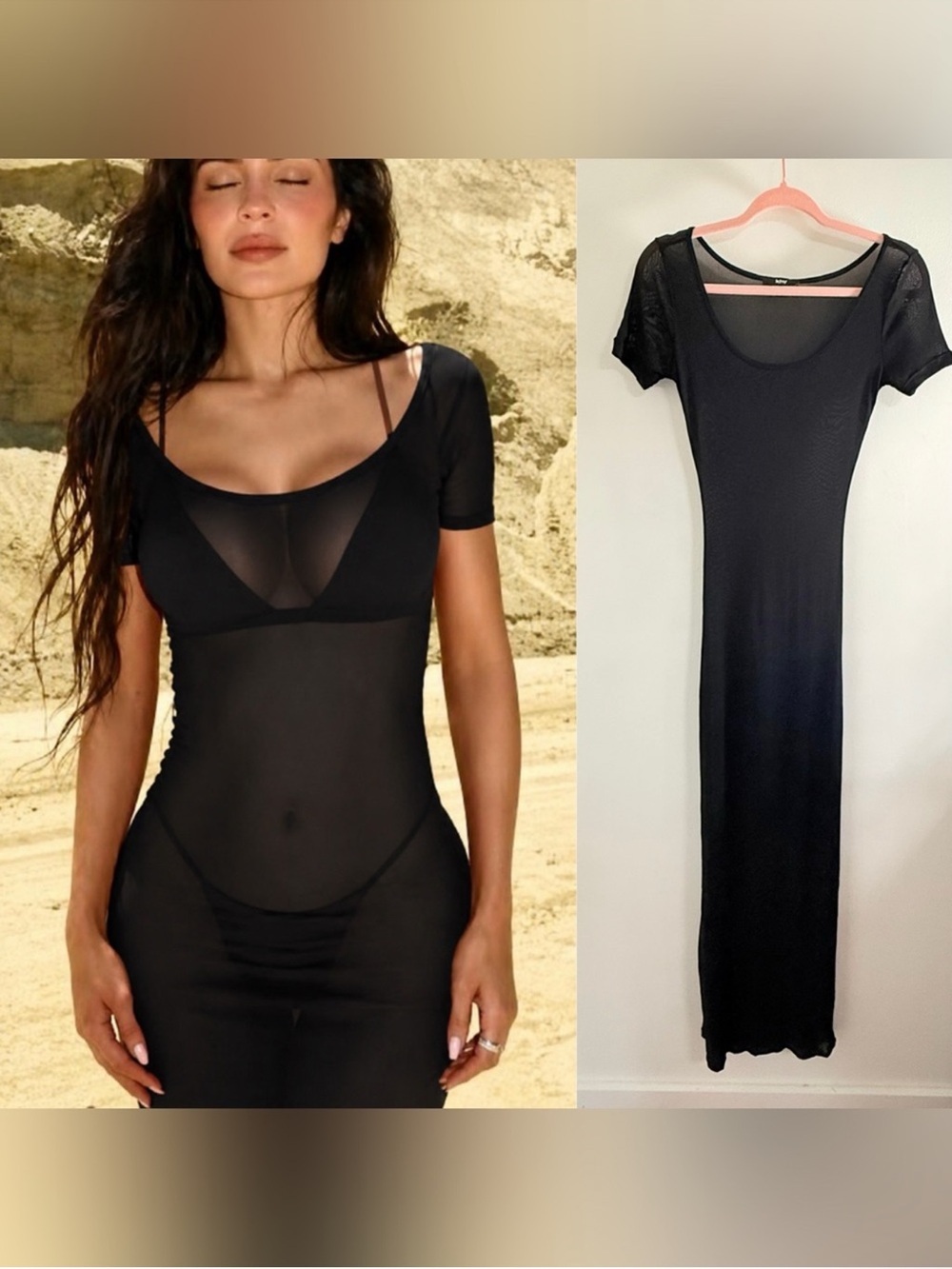 🔥 Khy by Kylie Jenner Black Mesh Scoop Neck Maxi Dress 🔥